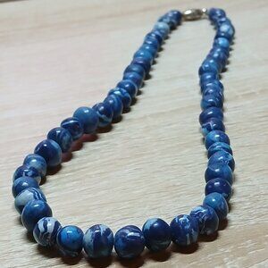 Fashion Vintage Blue Beaded Necklace Costume Jewelry #46